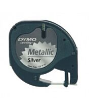 Dymo LetraTag Plastic Tape, 12mm X 4m, Metallic Silver - 91208